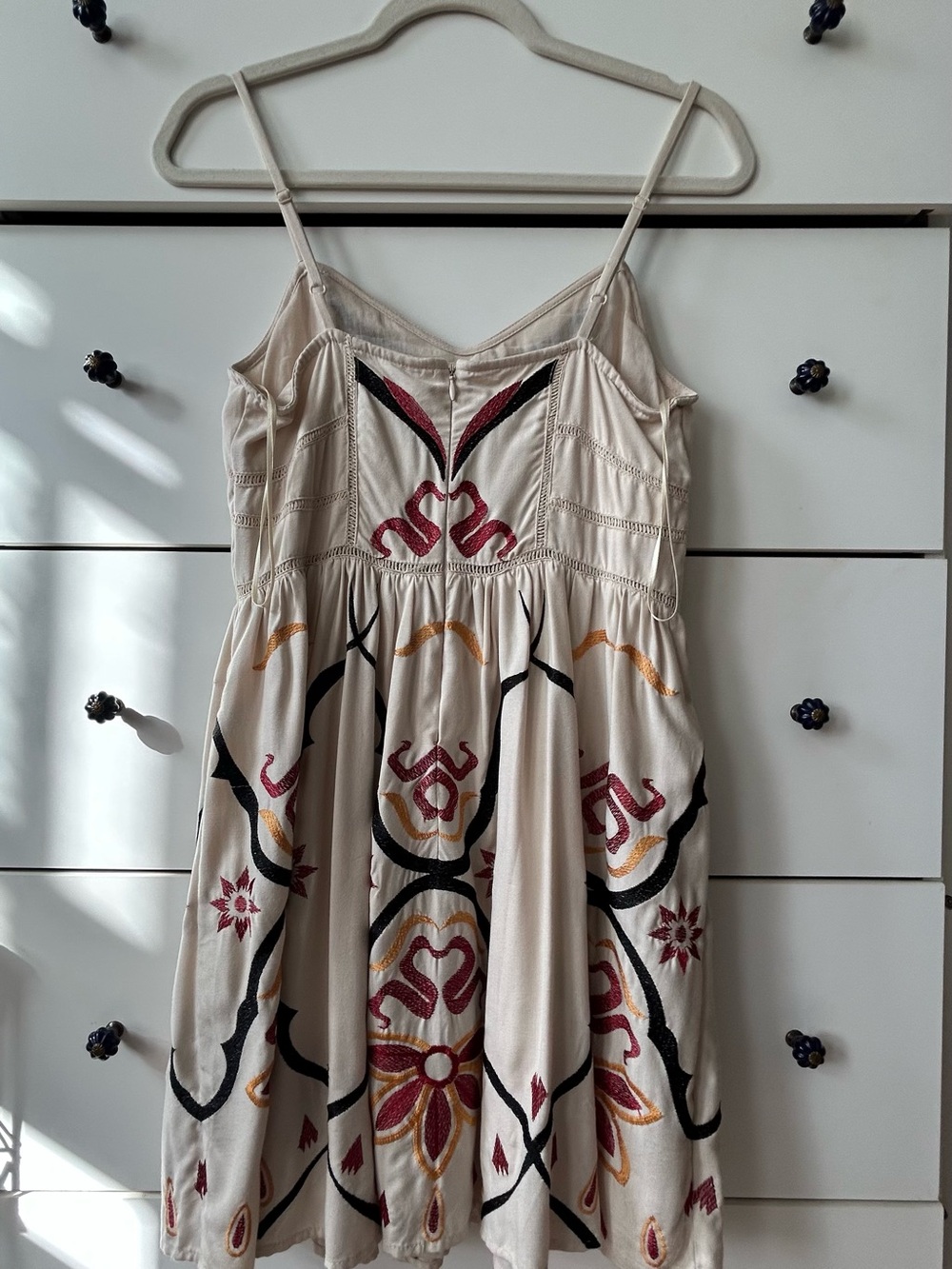 Free People Cream Mini Dress with Burgundy, Black & Gold Embroidery - Picture 2 of 3
